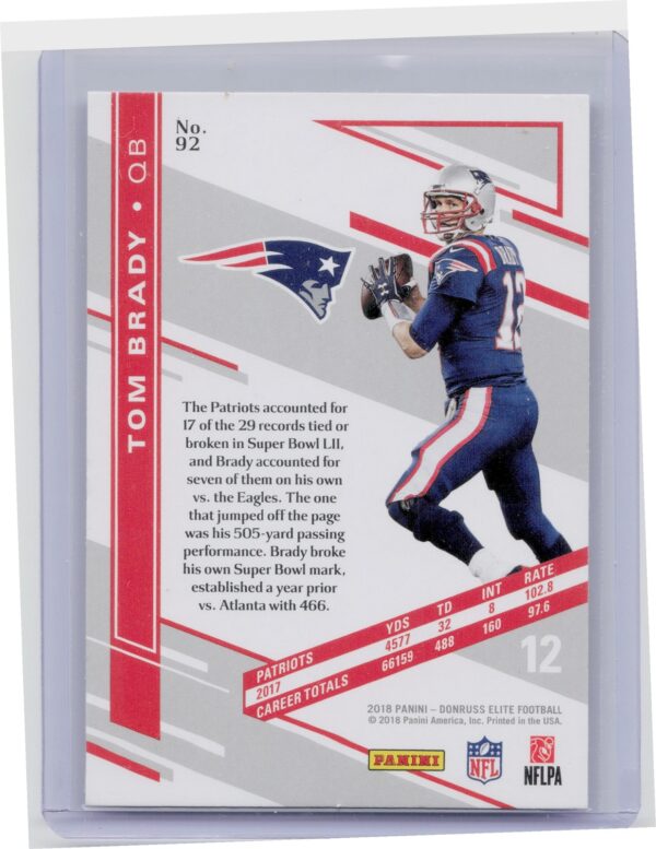 2018 Donruss Elite Tom Brady #92 Patriots - Image 3