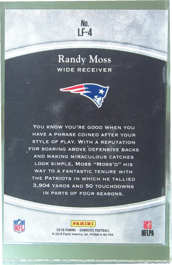 2018 Donruss Randy Moss #LF-4 Patriots Legends of the Fall Red - Image 3