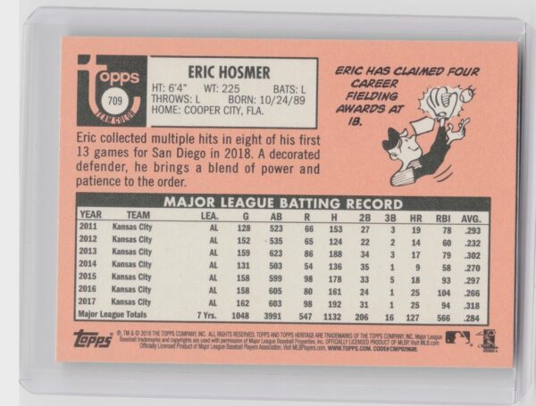 2018 Heritage Eric Hosmer SP VAR #709 Padres - Image 3