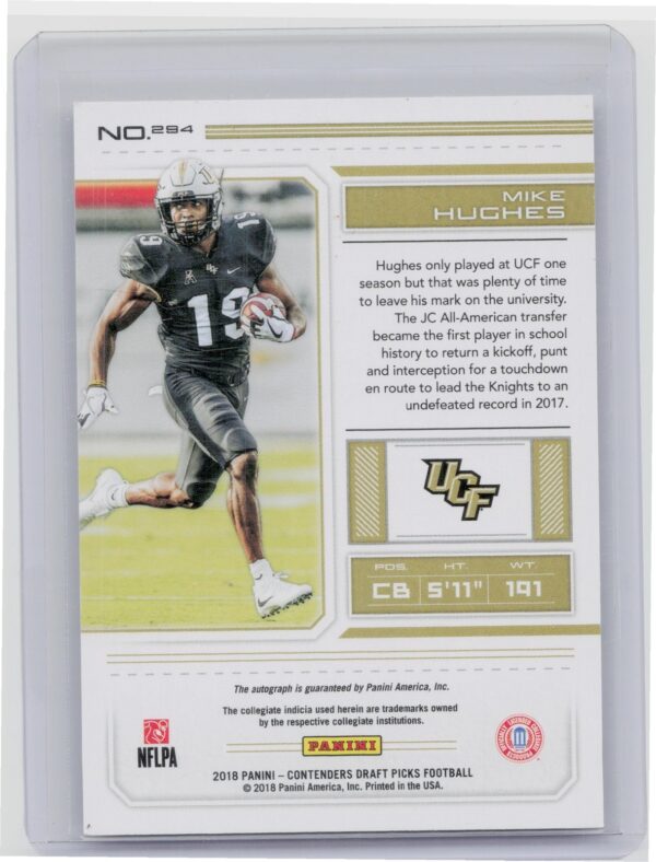 2018 Panini Contenders Draft Picks Mike Hughes Bowl AU SN99 #294 Knights - Image 3