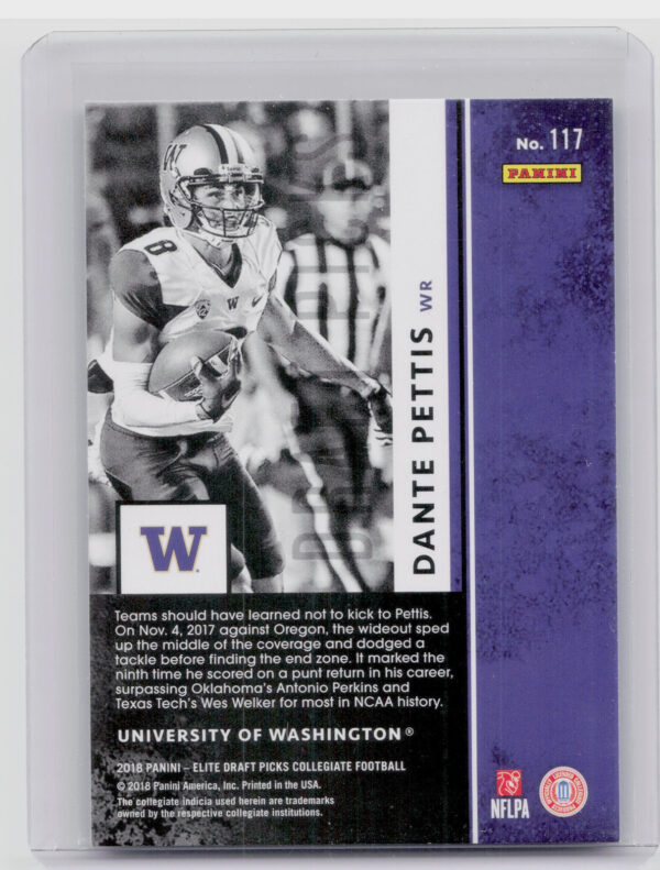 2018 Panini Elite Draft Picks Dante Pettis #117 Huskies - Image 3