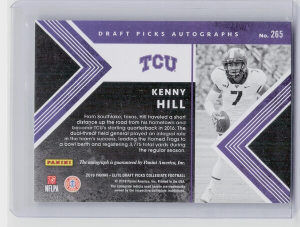 2018 Panini Elite Draft Picks Kenny Hill AU #265 Frogs Draft Picks Autographs - Image 3