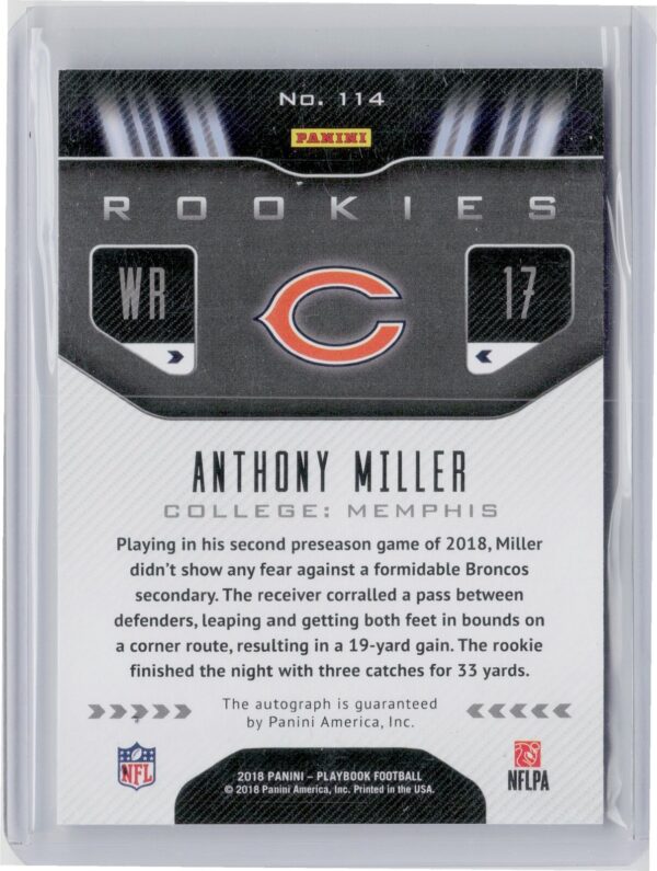 2018 Panini Playbook Anthony Miller AU #114 Bears Rookies Signatures - Image 3
