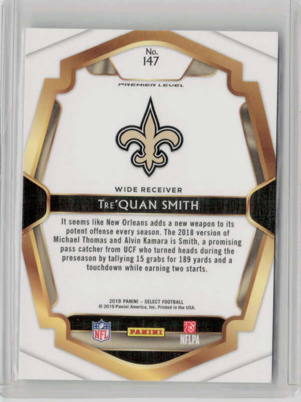 2018 Panini Select Tre'Quan Smith RC #147 Saints - Image 3
