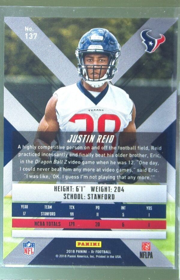 2018 Panini XR Justin Reid Red /299 RC #137 Texans - Image 3