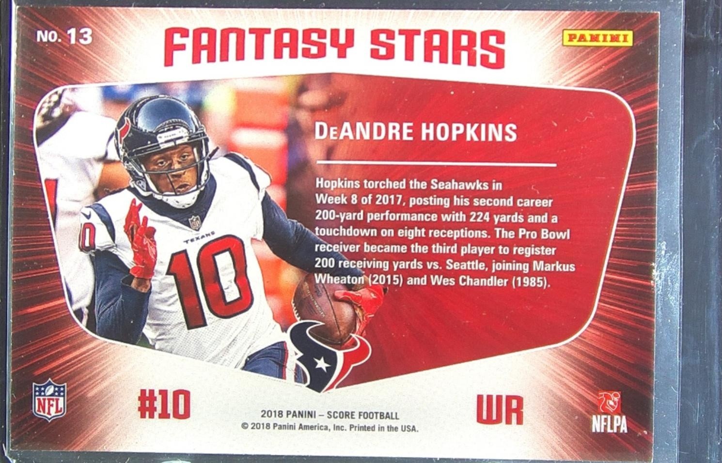 2018 Score DeAndre Hopkins #13 Texans Fantasy Stars - Image 3