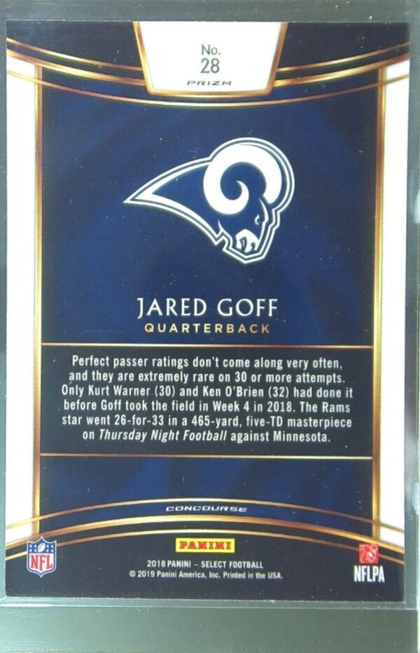 2018 Select Jared Goff Silver Prizm #28 Rams - Image 3