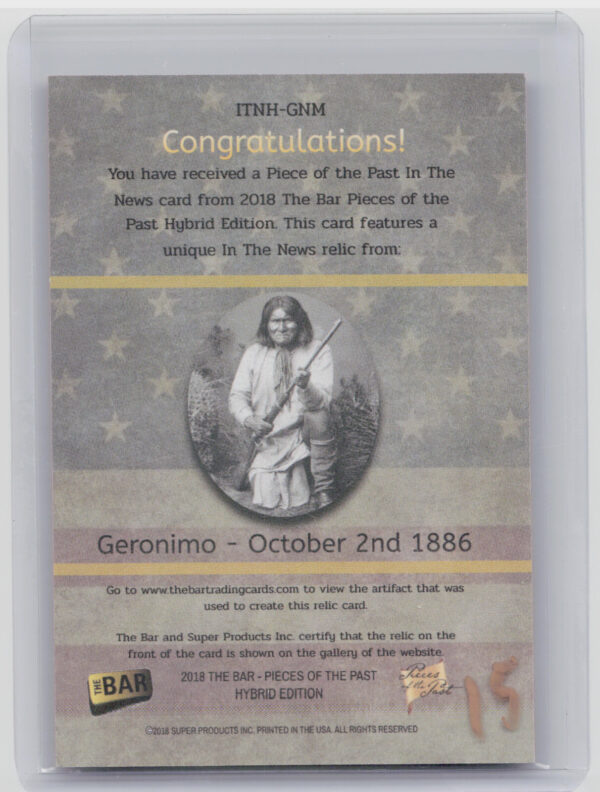 2018 The Bar Pieces of the Past Hybrid Edition:  Geronimo - Image 3
