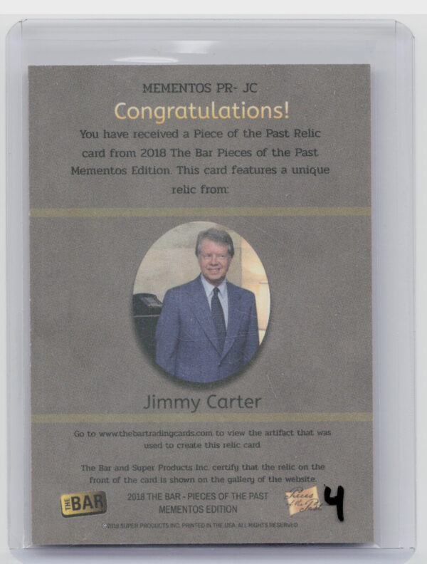2018 The Bar Pieces of the Past Mementos Edition:  Jimmy Carter PR-JC - Image 3