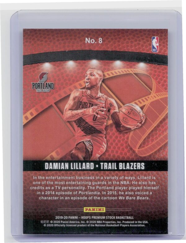 2019-20 Hoops Premium Stock Damian Lillard #8 Blazers Lights Camera Action - Image 3