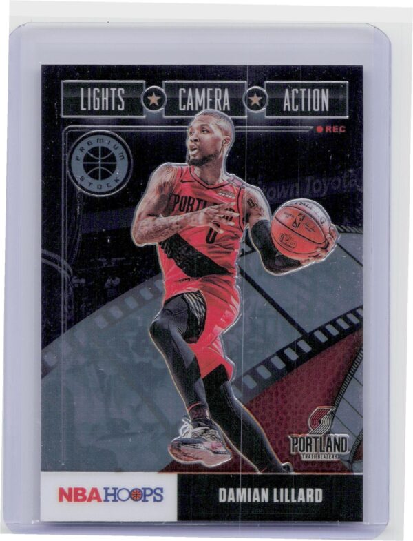 2019-20 Hoops Premium Stock Damian Lillard #8 Blazers Lights Camera Action