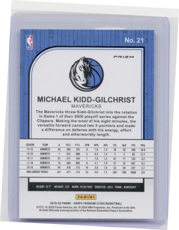 2019-20 Hoops Premium Stock Michael Kidd-Gilchrist Prizms Teal #21 Mavericks - Image 3