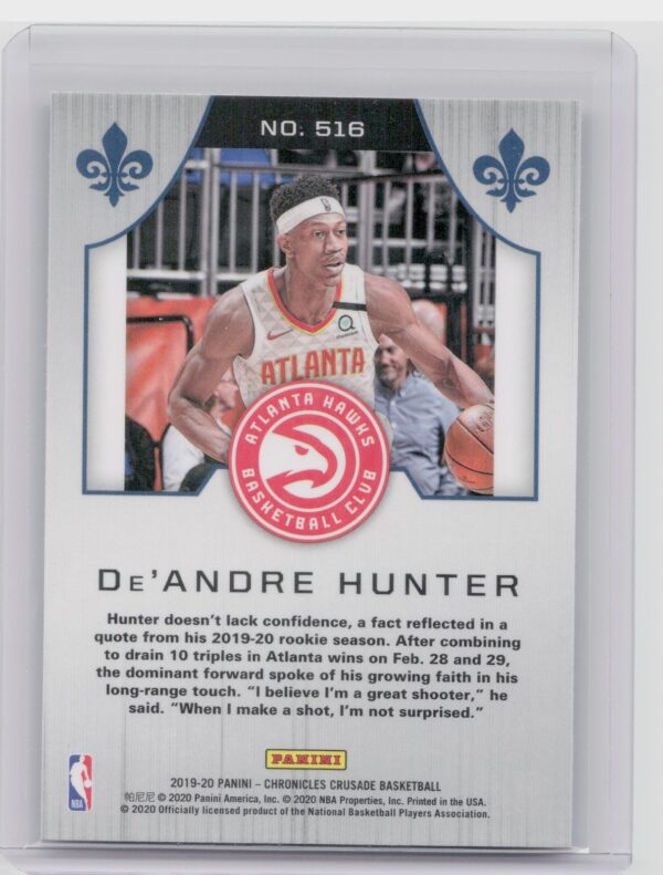 2019-20 Panini Chronicles De'andre Hunter RC #516 Hawks - Image 3