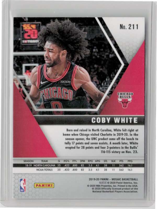 2019-20 Panini Mosaic Coby White RC #211 Bulls - Image 3