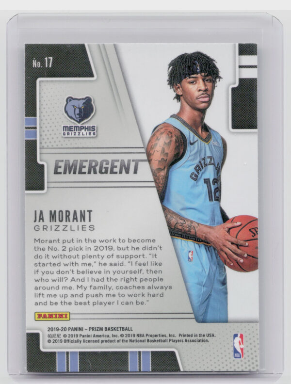 2019-20 Panini Prizm Ja Morant #17 Grizzlies Emergent - Image 3