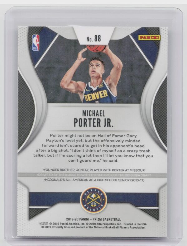 2019-20 Panini Prizm Michael Porter Jr. #88 Nuggets - Image 3