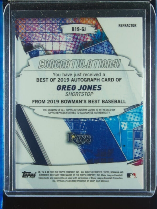 2019 Bowman's Best Greg Jones AU #B19-GJ Rays Best of 2019 Autographs - Image 3