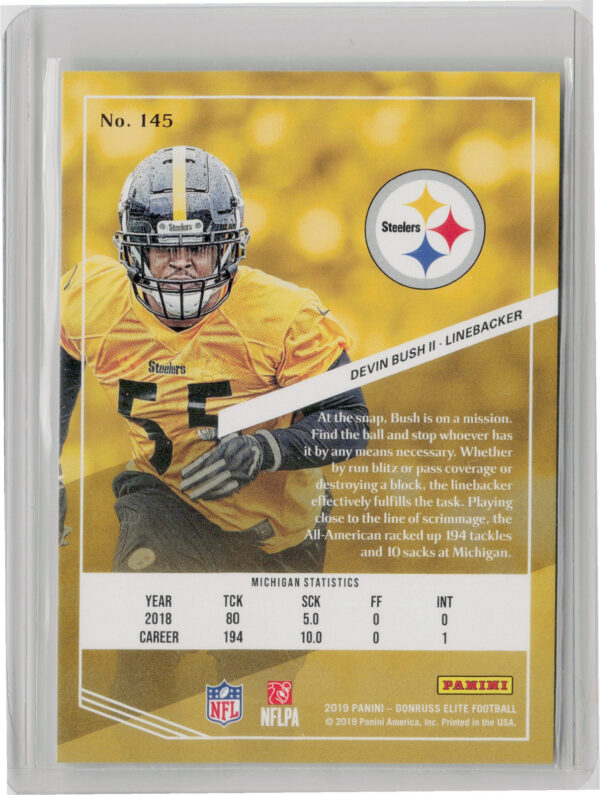 2019 Donruss Elite Devin Bush II RC SN699 #145 Steelers - Image 3