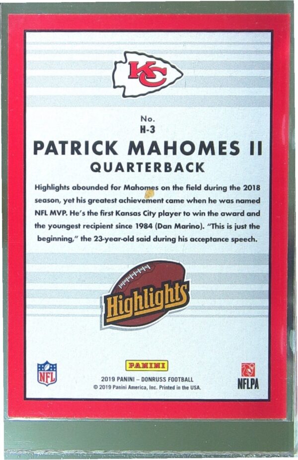 2019 Donruss Patrick Mahomes II #H-3 Chiefs Highlights - Image 3