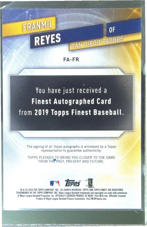 2019 Finest Franmil Reyes Auto #FA-FR Padres Finest Autographs - Image 3