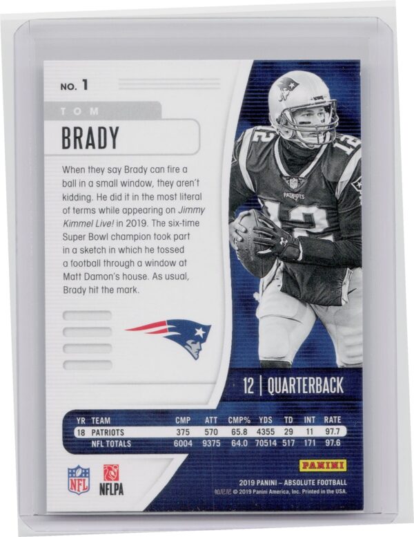 2019 Panini Absolute Tom Brady #1 Patriots - Image 3
