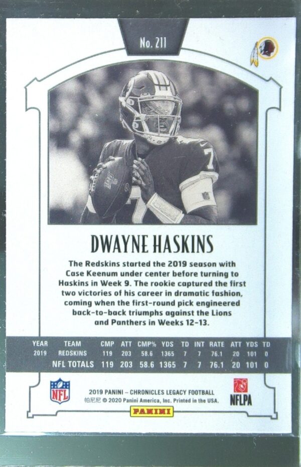2019 Panini Chronicles Dwayne Haskins RC #211 Redskins Legacy Update Rookies - Image 3