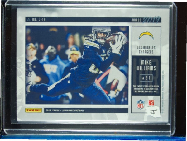 2019 Panini Luminance Mike Williams MEM #J-16 Chargers Jumbo - Image 3