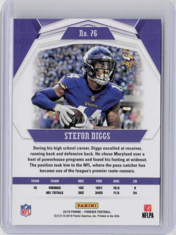 2019 Panini Phoenix Stefon Diggs Red SN299 #76 Vikings - Image 3