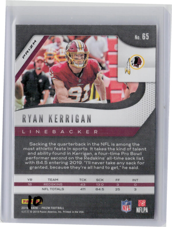 2019 Panini Prizm Ryan Kerrigan Red #65 Redskins - Image 3