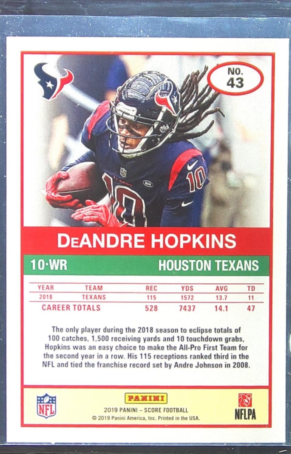 2019 Score DeAndre Hopkins Gold #43 Texans - Image 3