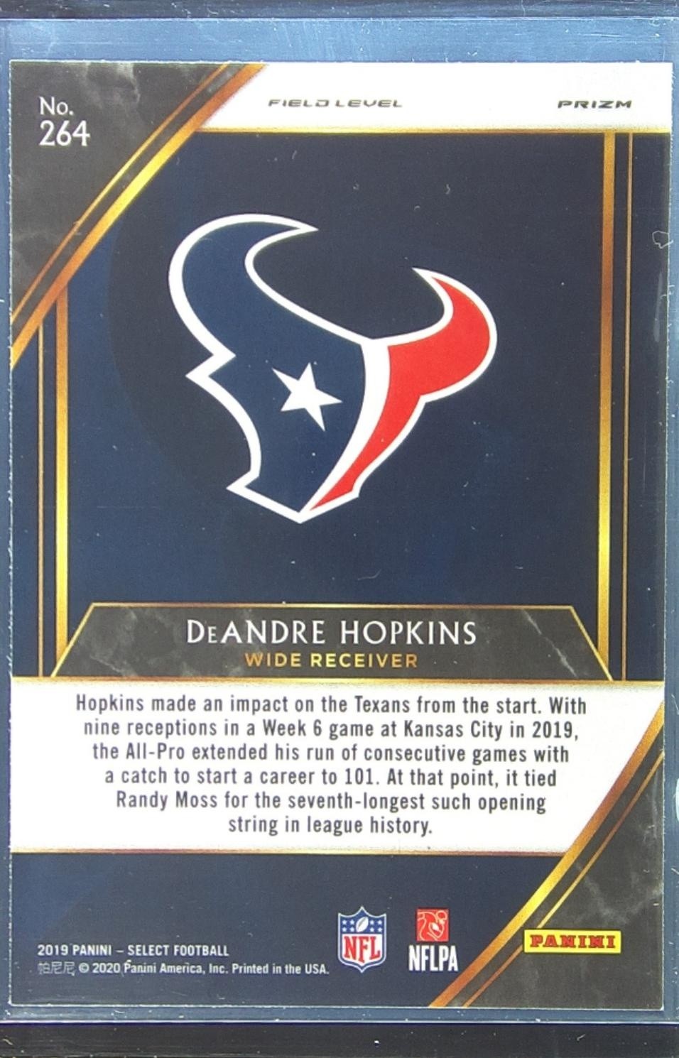 2019 Select DeAndre Hopkins Silver Prizm #264 Texans - Image 3