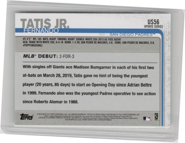 2019 Topps Update Fernando Tatis Jr. #US56 Padres - Image 3