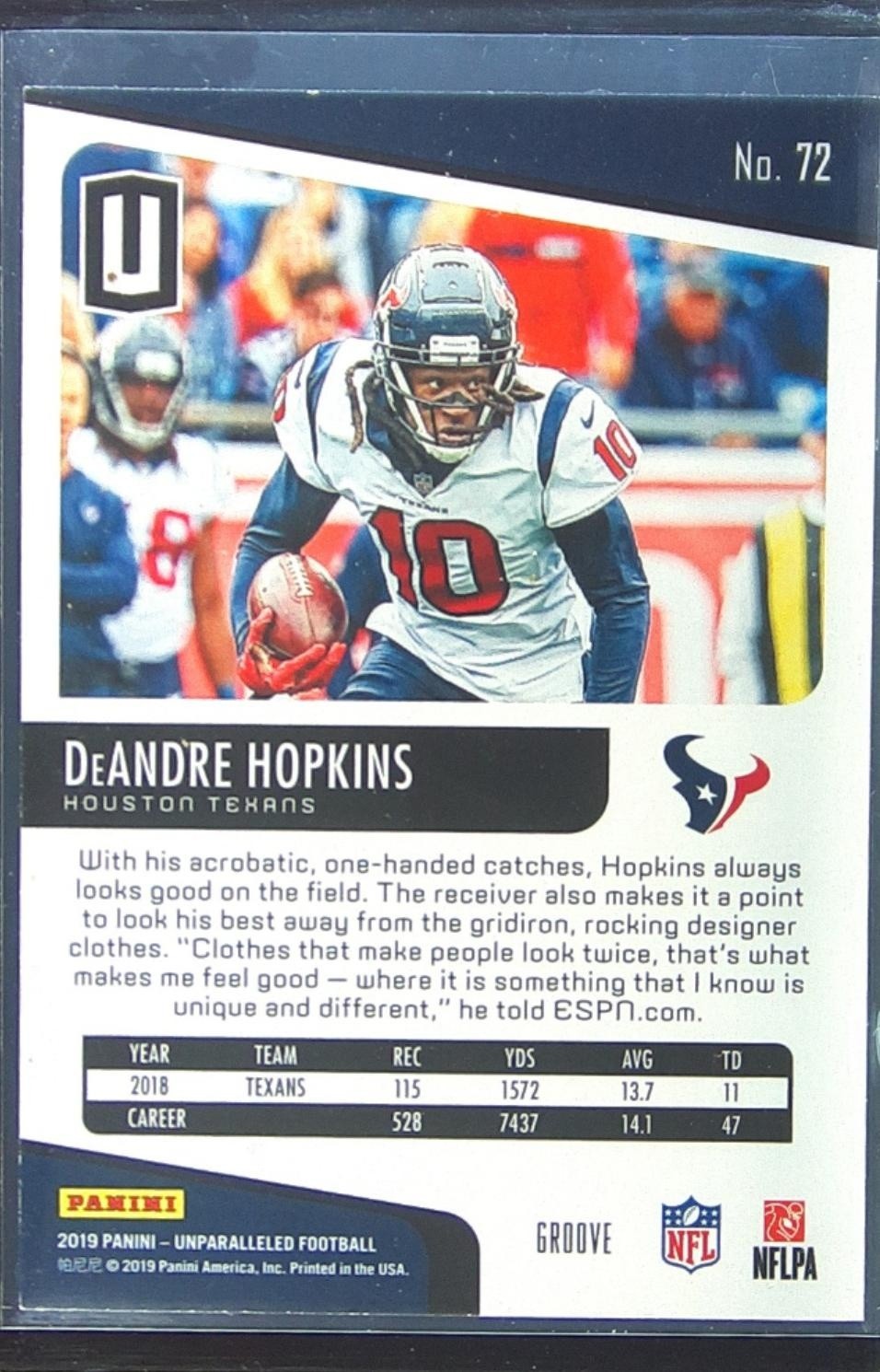 2019 Unparalleled DeAndre Hopkins Groove #72 Texans - Image 3