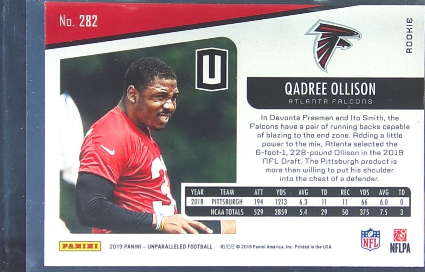 2019 Unparalleled Qadree Ollison RC #282 Falcons - Image 3