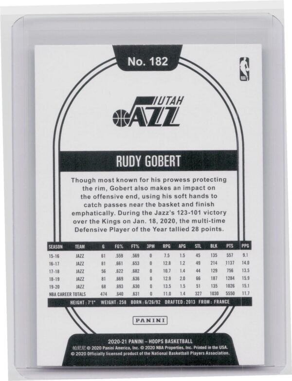 2020-21 Hoops Rudy Gobert Rookie RC #182 Jazz - Image 3