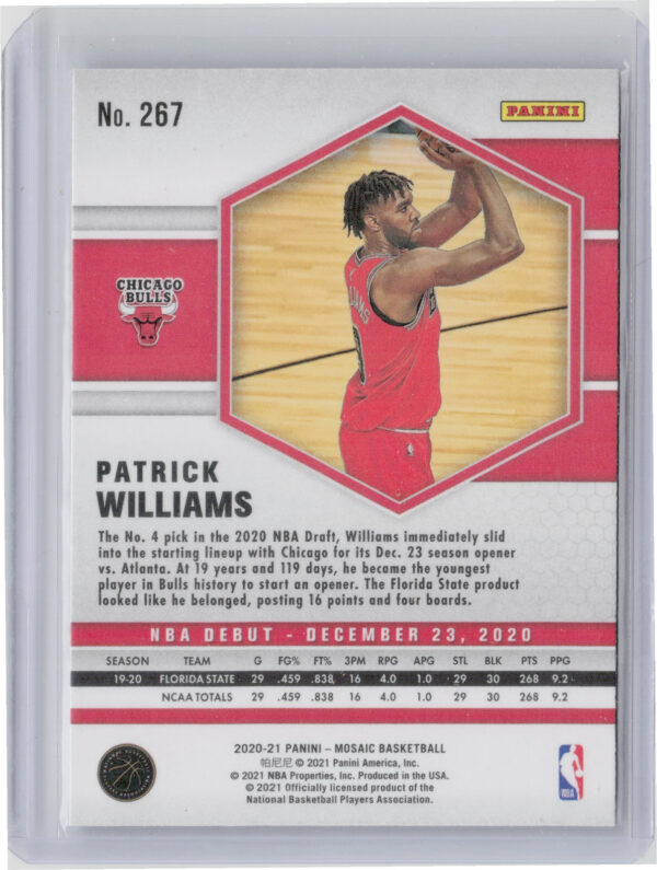 2020-21 Panini Mosaic Patrick Williams RC #267 Bulls - Image 3