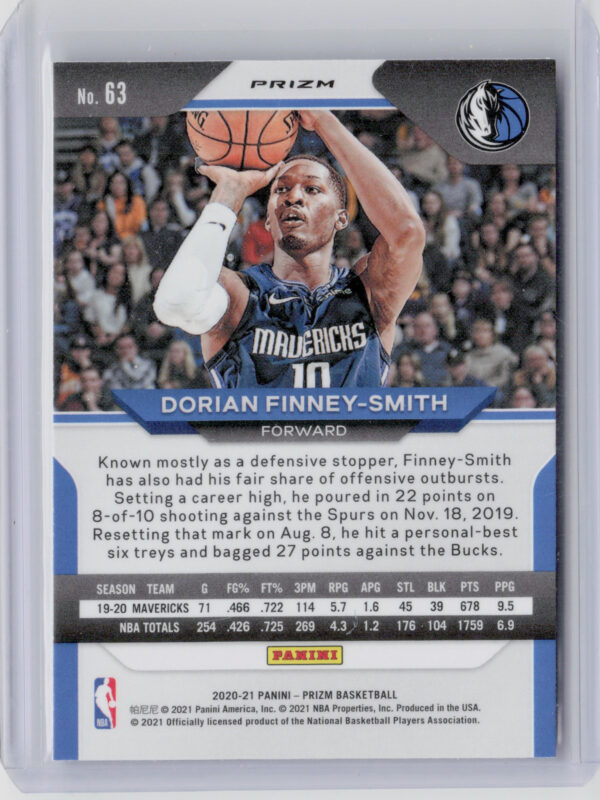 2020-21 Panini Prizm Dorian Finney-Smith Choice Blue, Yellow and Green Prizms #6 - Image 3