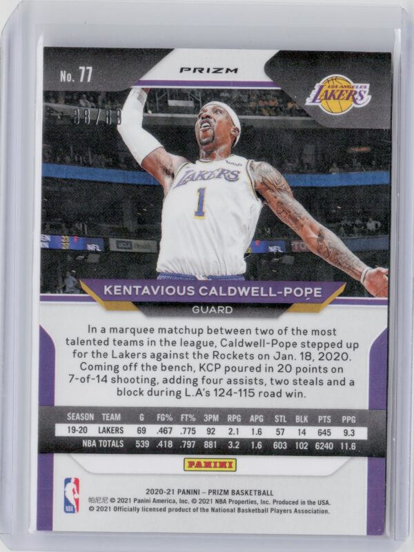 2020-21 Panini Prizm Kentavious Caldwell-Pope Choice Red Prizms SN88 #77 Lakers - Image 3