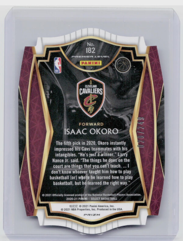 2020-21 Panini Select Isaac Okoro Blue Prizms Die Cut SN249 #182 Cavaliers - Image 3