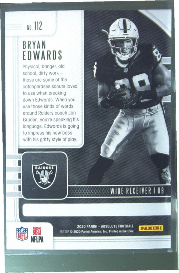 2020 Absolute Bryan Edwards Retail RC #112 Raiders - Image 3