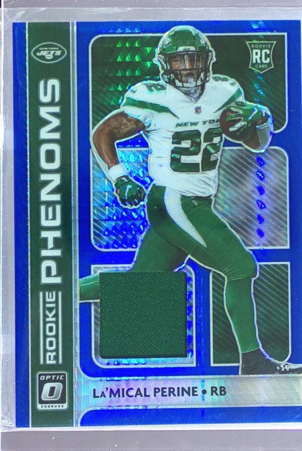 2020 Donruss Optic La'Mical Perine JSY RC #RP-40 Jets Rookie Phenoms Blue Hyper