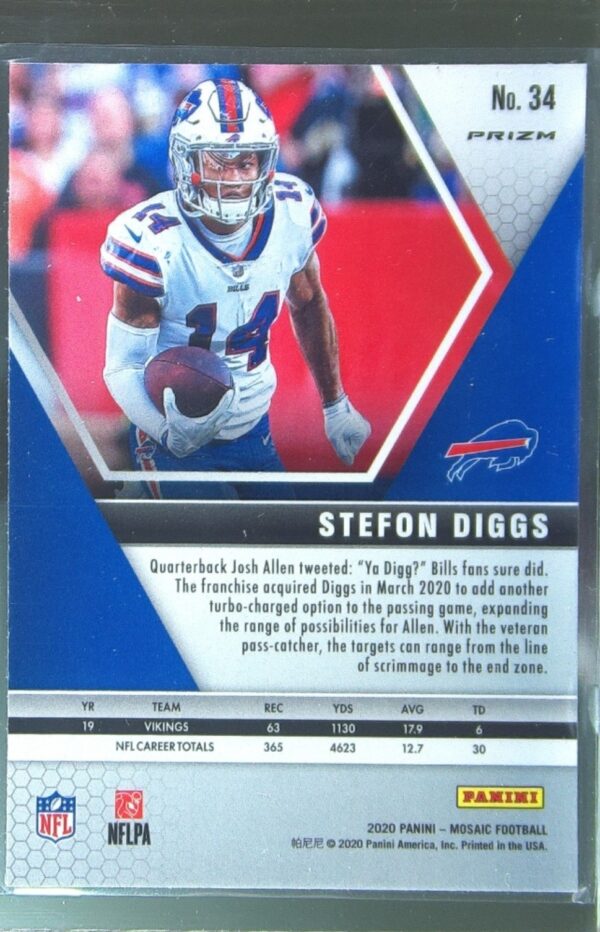 2020 Mosaic Stefon Diggs Prizm Reactive Blue #34 Bills - Image 3