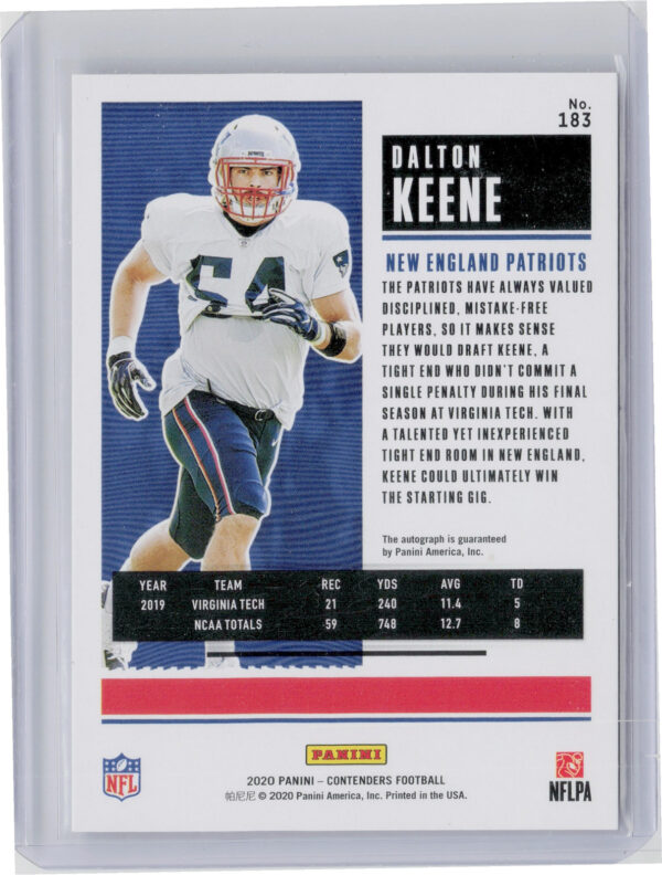 2020 Panini Contenders Dalton Keene Playoff Ticket AU SN99 #183 Patriots - Image 3