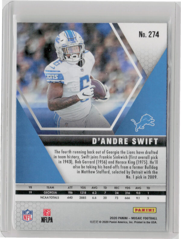 2020 Panini Mosaic D'Andre Swift #274 Lions - Image 3