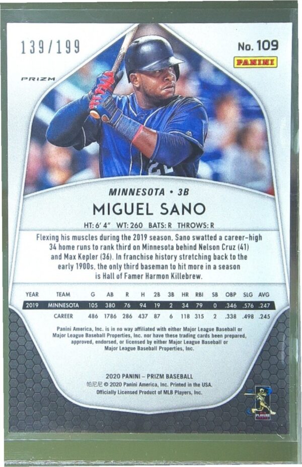 2020 Prizm Miguel Sano Blue Donut Circles Prizm /199 #109 Twins - Image 3