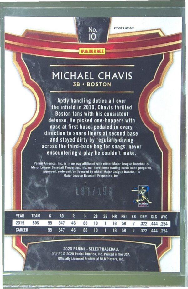 2020 Select Michael Chavis Red /199 #10 Sox - Image 3