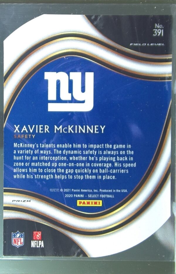 2020 Select Xavier McKinney Orange Prizm Die Cut RC #391 Giants - Image 3