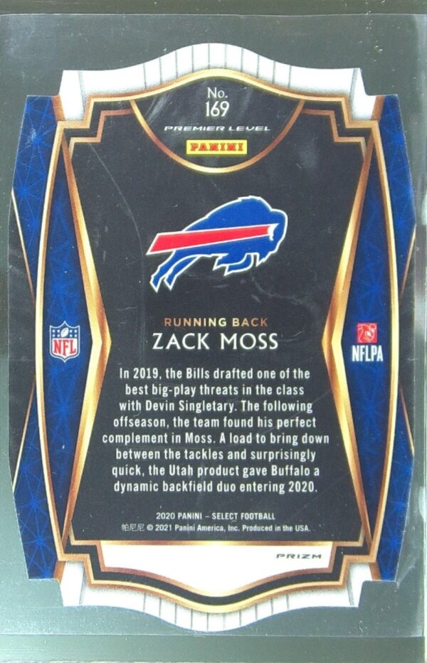 2020 Select Zack Moss Red Prizm Die Cut RC #169 Bills - Image 3