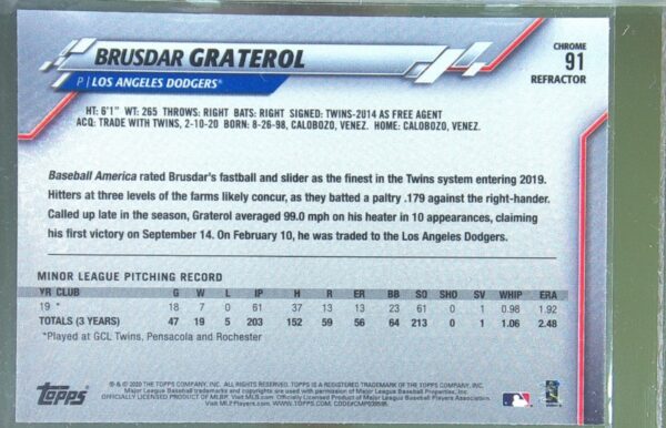 2020 Topps Chrome Brusdar Graterol X Fractor Refractor RC #91 Dodgers - Image 3