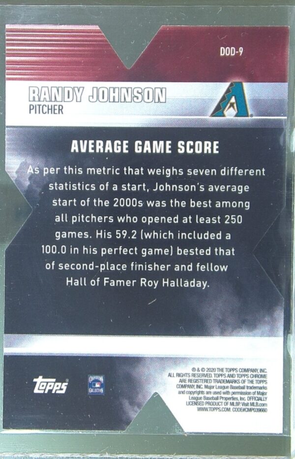 2020 Topps Chrome Randy Johnson #DOD-9 Diamondbacks Decade of Dominance Die Cuts - Image 3